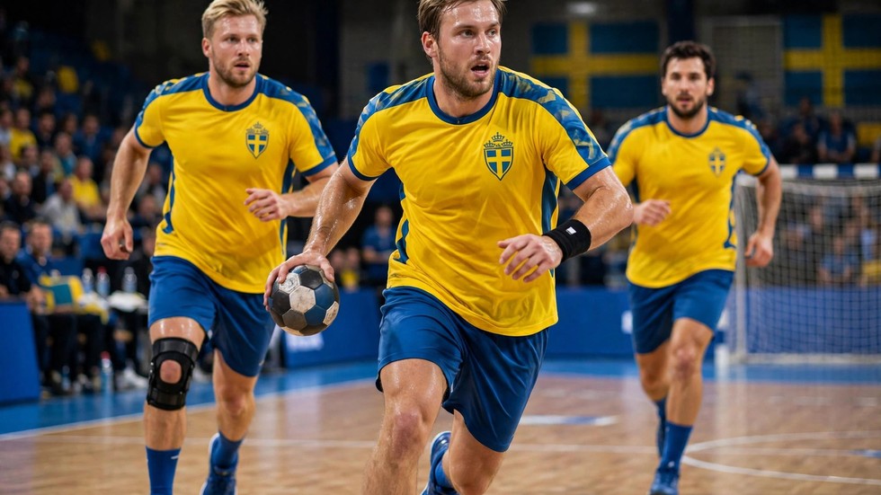 Handbollslandslaget 2026 – Handbollsspelare i svenska landslagsdräkter under match