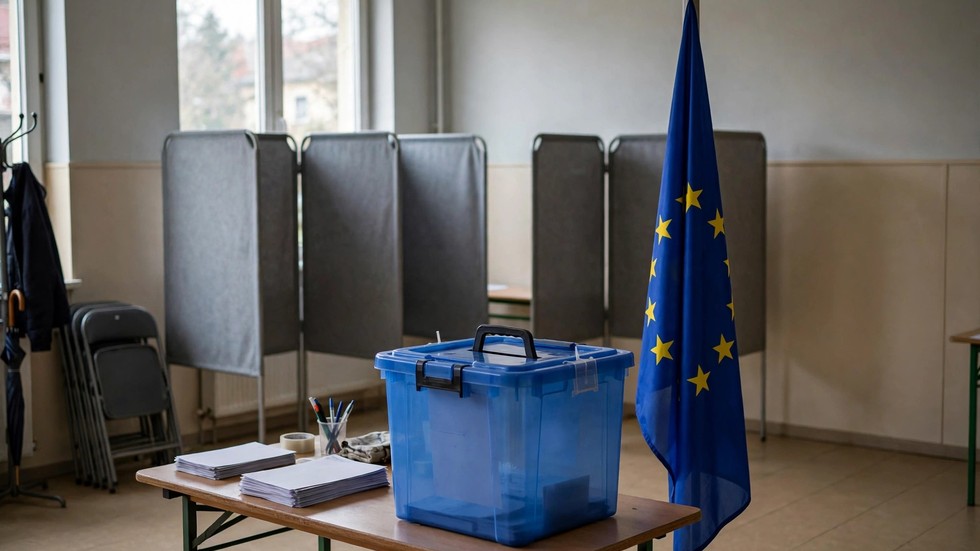 Europavalet 2026: röstsedlar och EU-flagga under ett europeiskt val